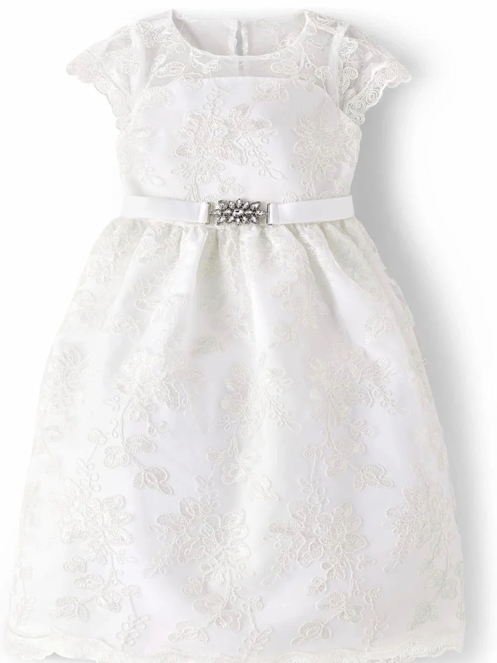 NWT Gymboree Girl White Floral Lace Formal Dress Jeweled Belt, Size 6